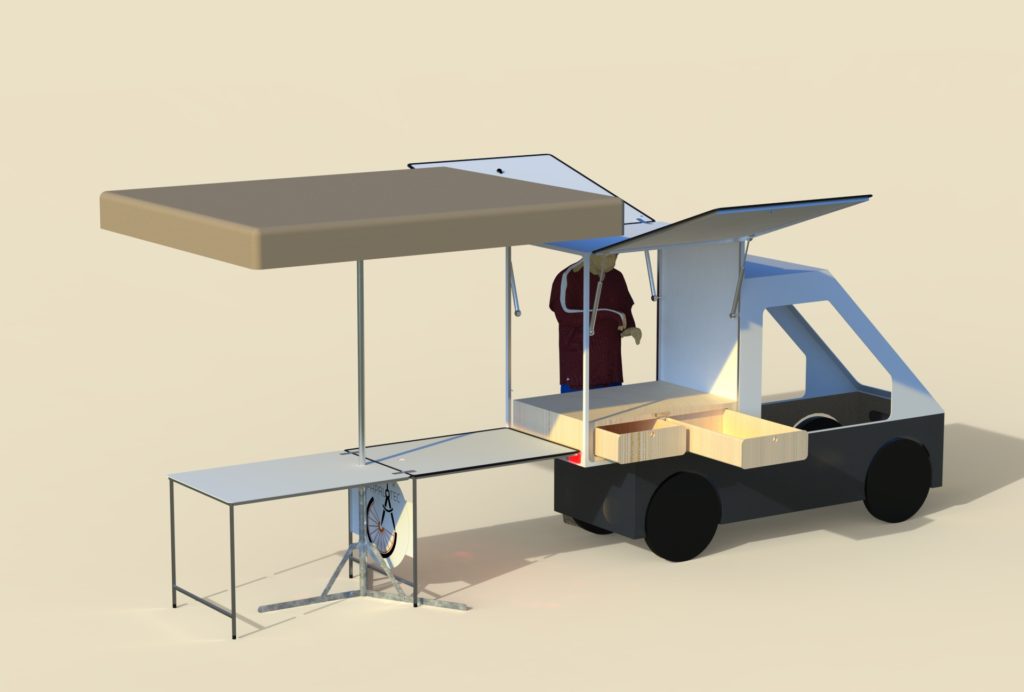 Caisson Stand sur Karbikes (Agence du Climat) PAPALOTEC, fabrication de remorques à vélo sur mesure pour les professionnels. Design and manufacturing of Bike's trailers for professionnals. Trailer, bike, Professional, production, manufacturing, cargo, fabrication, mechanical engineering, ingénierie mécanique, conception, creation, design, custom, bicycle, bicyclette, high load , volume, grande charge. Plaine des bouchers, route de la fédération, travail bois, metal inox, aluminium, acier.